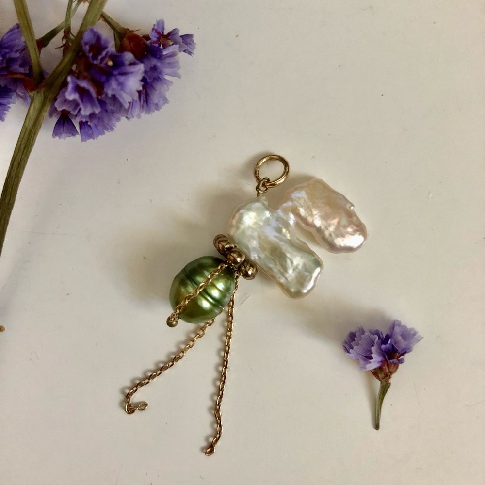/ SOLD / Handmade pearl and brass pendant